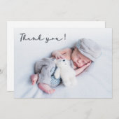 手書きスクリプ生まれたばかりのトベビー写真ありがとう サンキューカード (正面/裏面)