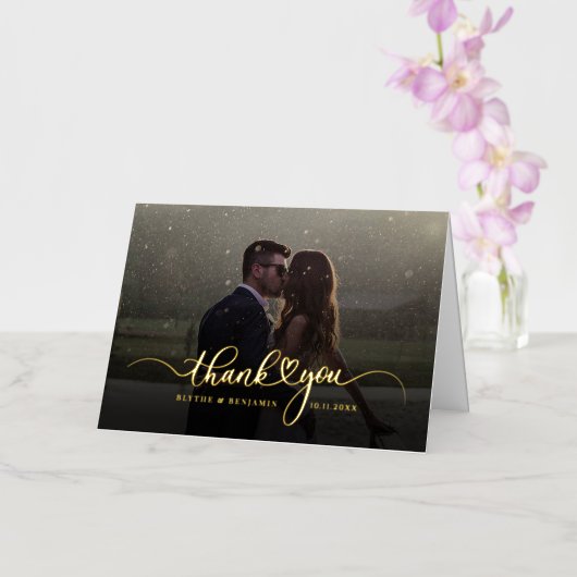 手書きスクリプ結婚トの写真ありがとう金ゴールド 箔グリーティングカード (蘭)