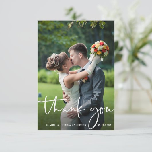 手書きスクリプ結婚トの写真サンキューカード サンキューカード (スタンド正面)