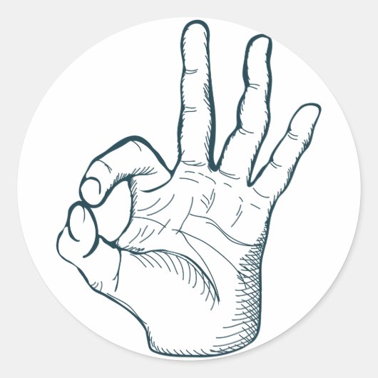 手書きスケッチヴィンテージOK手書き記号 ラウンドシール (正面)