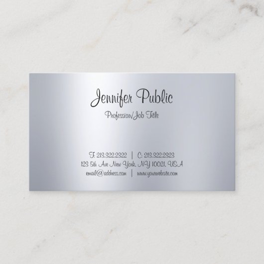 手書きスタイリッシュスクリプトシルバールックミニマリスト 名刺 (正面)