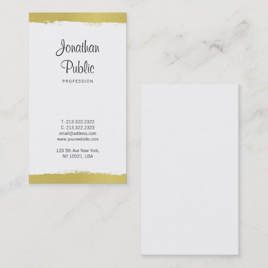 手書きスタイリッシュトレンディー金ゴールドプレインラグジュアリー 名刺 (正面/裏面)