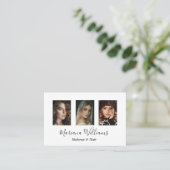 手書きスタイリッシュメイクアップとヘア3枚の写真 名刺 (スタンド正面)