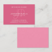 手書きスタイリッシュモノグラム赤面ピンクプレーン 名刺 (正面/裏面)