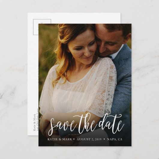 手書きスタイリッシュ写真日付はがきを保存 案内ポストカード (正面/裏面)