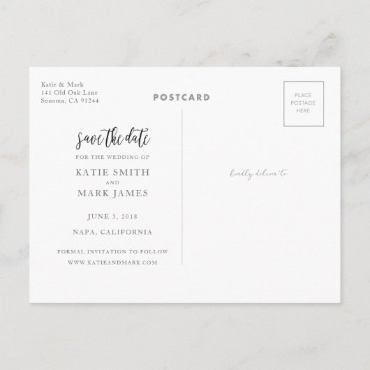 手書きスタイリッシュ写真日付はがきを保存 案内ポストカード (裏面)