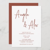 手書きスタイルスクリプト結婚Terracotta 招待状 (正面/裏面)