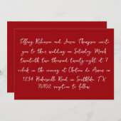 手書きスタイルミニマル赤と白結婚リスト 招待状 (正面/裏面)