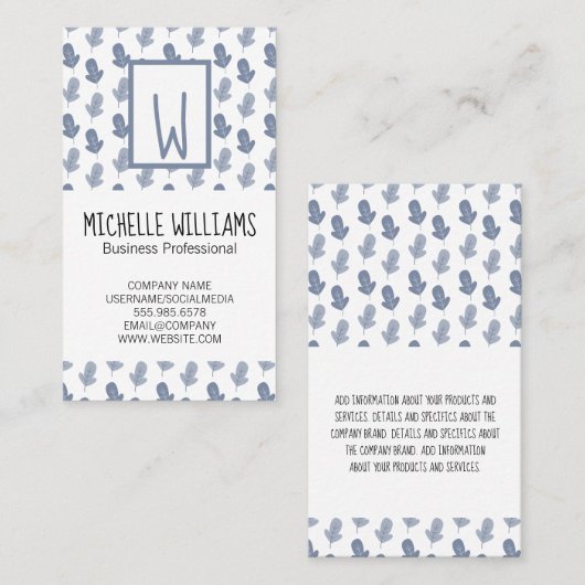 手書きスタイルモノグラム |リーフパターン 名刺 (正面/裏面)