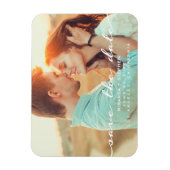 手書きスタイル日付の結婚写真を保存 マグネット (縦)