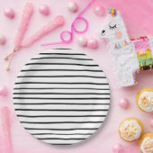 手書きストライプ紙白黒プレート ペーパープレート (パーティー)