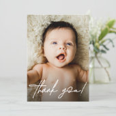 手書きスモダンクリプト赤ちゃんシャワー写真 サンキューカード (スタンド正面)