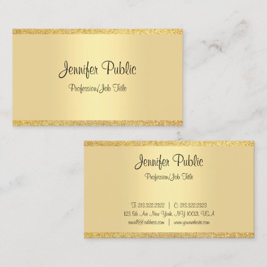 手書きスモダンクリプト金ゴールドグリッターテンプレート 名刺 (正面/裏面)