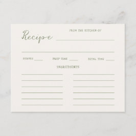 手書きセージグリーンブライダルシャワーレシピ エンクロージャーカード