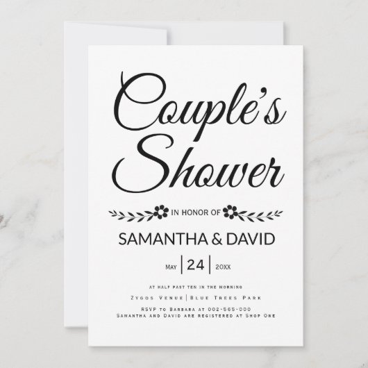 手書きタイポグラフィカップルの結婚シャワー 招待状 (正面)