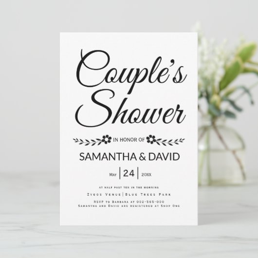 手書きタイポグラフィカップルの結婚シャワー 招待状 (スタンド正面)