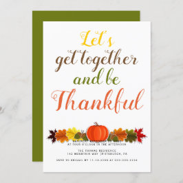 手書きタイポグラフィパンプキ葉ン感謝祭 招待状