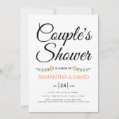 手書きタイポグラフィピーチ結婚ブライダルシャワー 招待状 (正面)