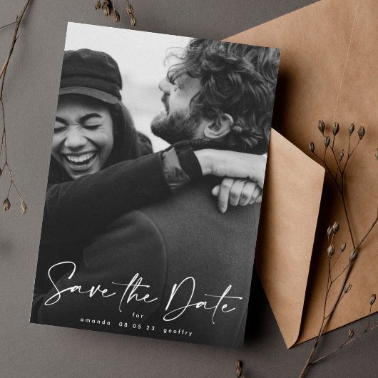 手書きタイポグラフィホワイトオーバーレイ写真 セーブザデート