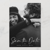 手書きタイポグラフィホワイトオーバーレイ写真 セーブザデート (正面)