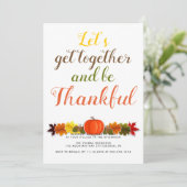 手書きタイポグラフィーのパンプキンリーフ 感謝祭 招待状 (スタンド正面)