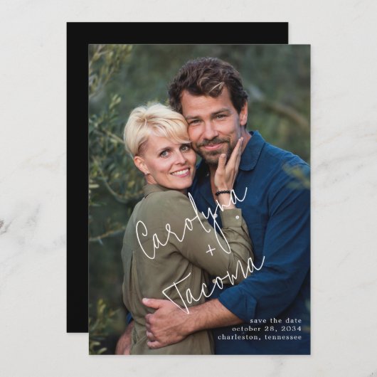 手書きタイポグラフィ名Photo Save the Date セーブザデート (正面/裏面)