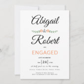 手書きタイポグラフィ桃の花婚約 招待状 (正面)