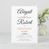 手書きタイポグラフィ桃の花婚約 招待状 (スタンド正面)