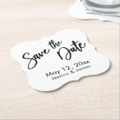 手書きタイポグラフィ白黒の日付を保存 ペーパーコースター (アングル)