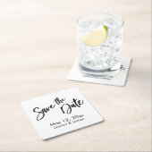 手書きタイポグラフィ白黒日付の保存 スクエアペーパーコースター (インサイチュ)