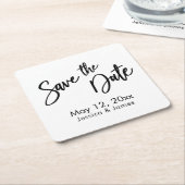 手書きタイポグラフィ白黒日付の保存 スクエアペーパーコースター (アングル)