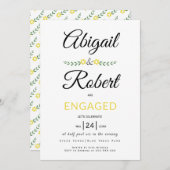 手書きタイポグラフィ黄色の花婚約 招待状 (正面/裏面)