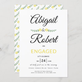 手書きタイポグラフィ黄色の花婚約 招待状