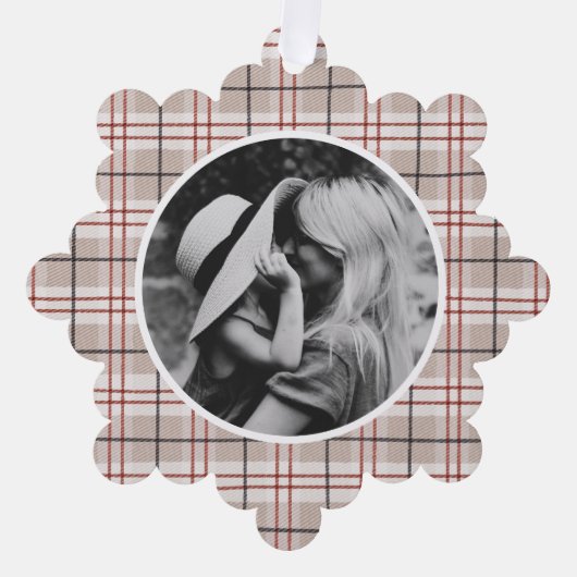 手書きタータンチェックベージュプライド写真 オーナメントカード (正面)