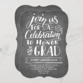 手書きチモダンャルクボード卒業パーティー 招待状 (正面/裏面)