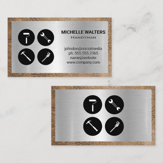 手書きツールアイコン |メタルとレザー擦り切れたズ 名刺 (正面/裏面)