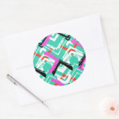 手書きティール（緑がかった色）ジグザグ模様 ラウンドシール (封筒)