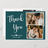 手書きティール(緑がかった色)結婚の感謝フォトカード サンキューカード (正面/裏面)