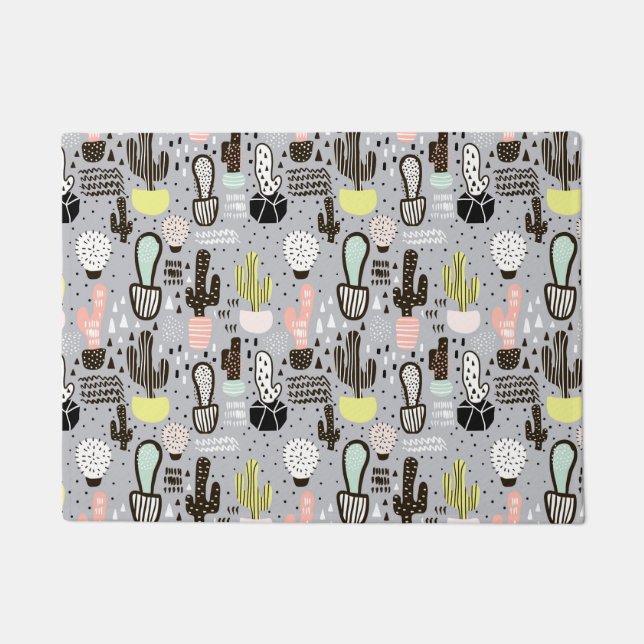 手書きテクスチャサボテンパターン ドアマット (正面)