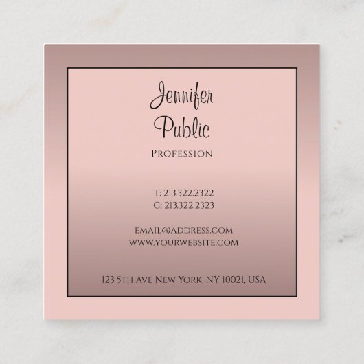 手書きテンプレートエレガントモダンプロフェッショナル スクエア名刺 (裏面)