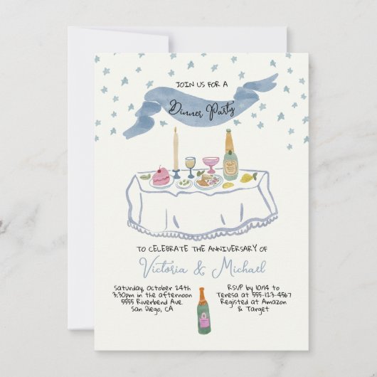 手書きディナお洒落ーパーティー 招待状 (正面)