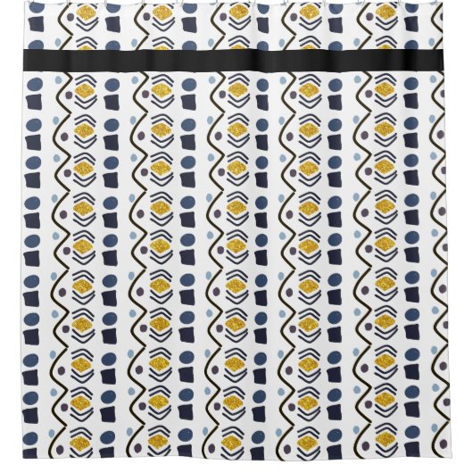 手書きトライバルジオメトリックパターモダンン シャワーカーテン (正面)