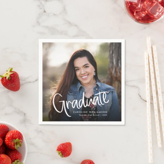 手書きトレンディーカジュアルスクリプト写真の卒業 スタンダードカクテルナプキン (インサイチュ)