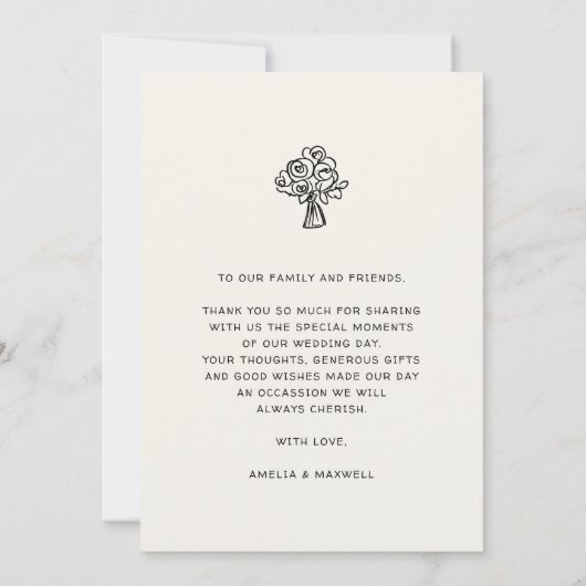 手書きトレンディー結婚の台本お洒落 サンキューカード (裏面)