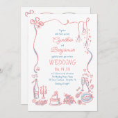 手書きドードルお洒落ズ結婚の写真 招待状 (正面/裏面)