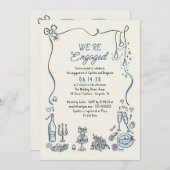 手書きドードルお洒落婚約パーティ写真 招待状 (正面/裏面)