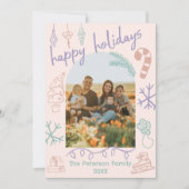 手書きドードルアーチフォトホリデークリスマスカード シーズンカード (正面)