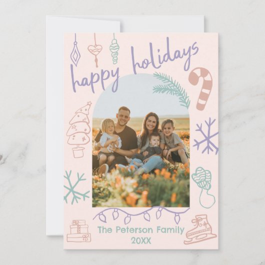 手書きドードルアーチフォトホリデークリスマスカード シーズンカード (正面)