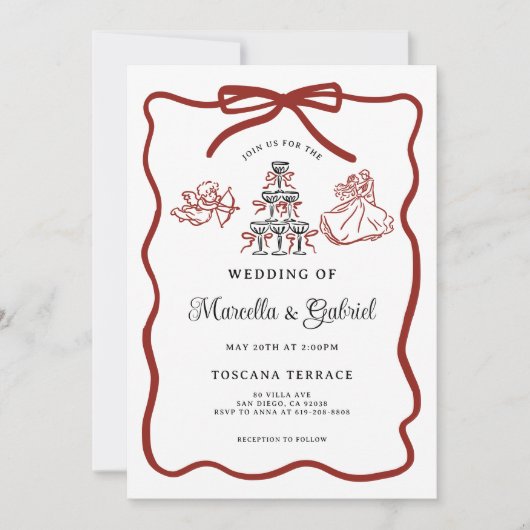 手書きドードルイタリアンテーマ結婚ズ 招待状 (正面)