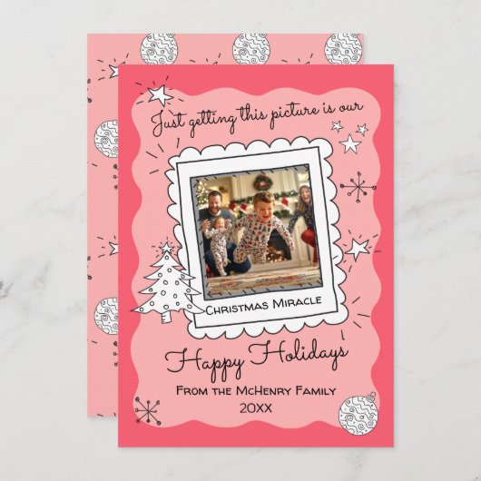 手書きドードルスケッチ写真クリスマスカード 招待状 (正面/裏面)